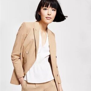 Bar III Women’s Blazer Linen Taupe Tan Camel Open Front Business Casual XXL